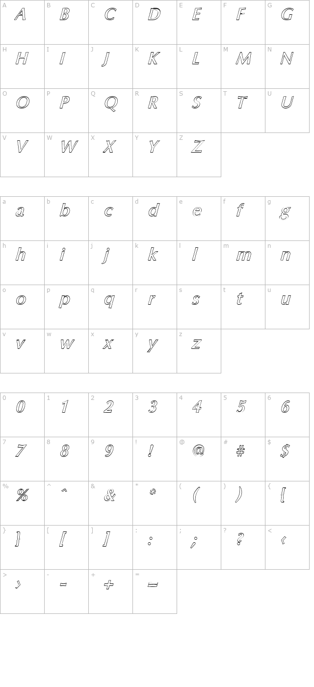 EricBeckerOutline-Medium-Italic character map
