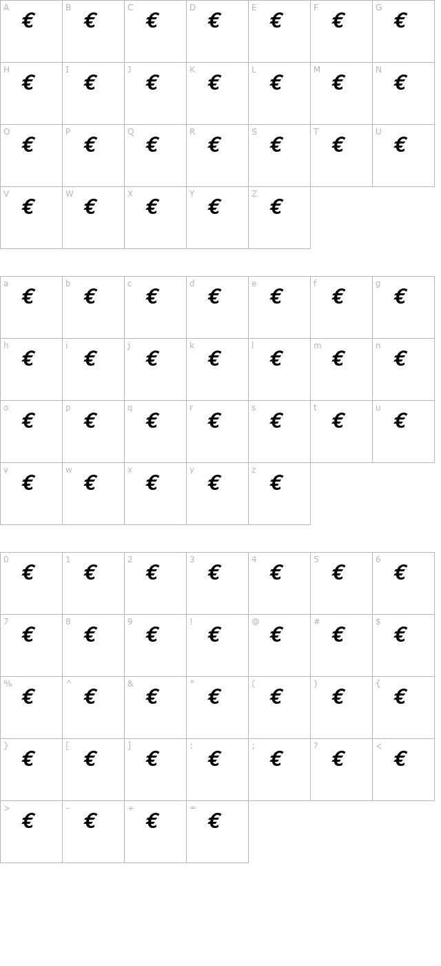 EuroMono-Bold Italic character map