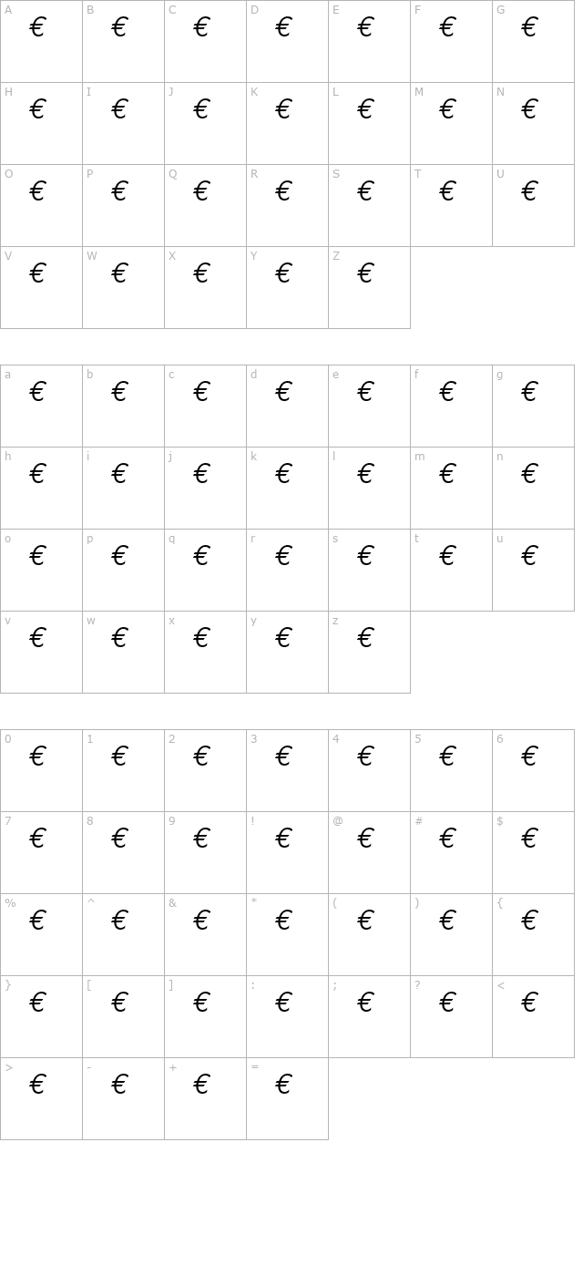 euromono-italic character map