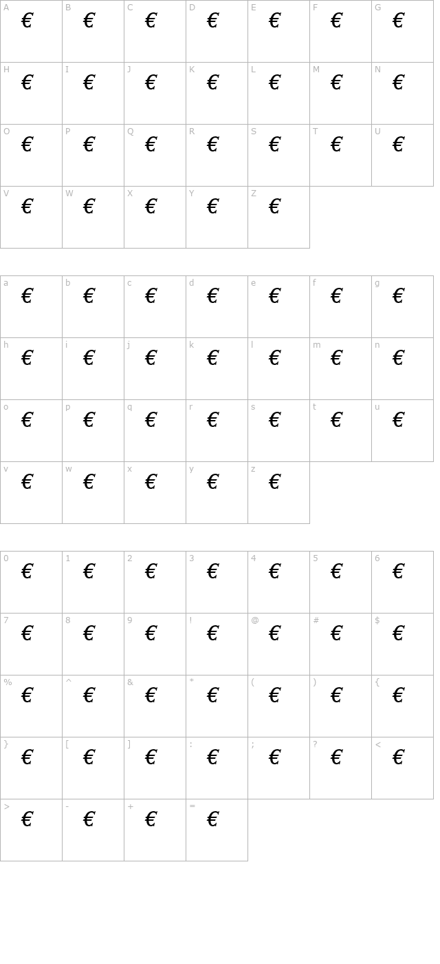 EuroSerif-Italic character map