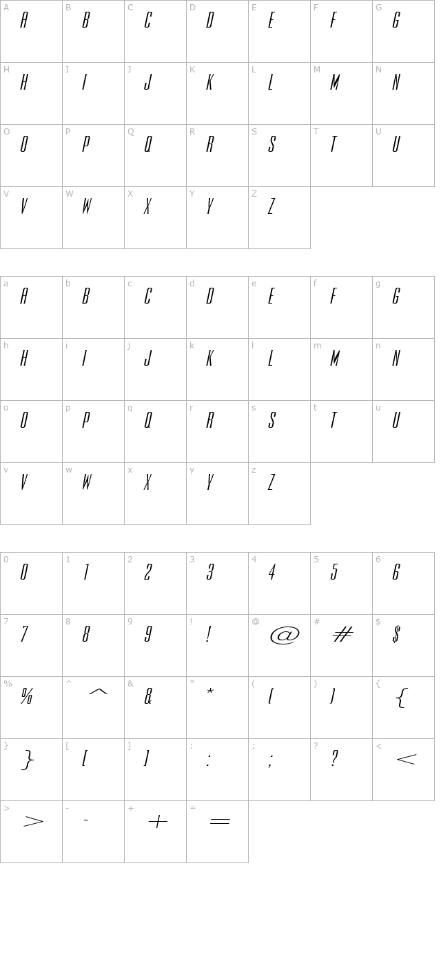 Expel Extended Italic character map