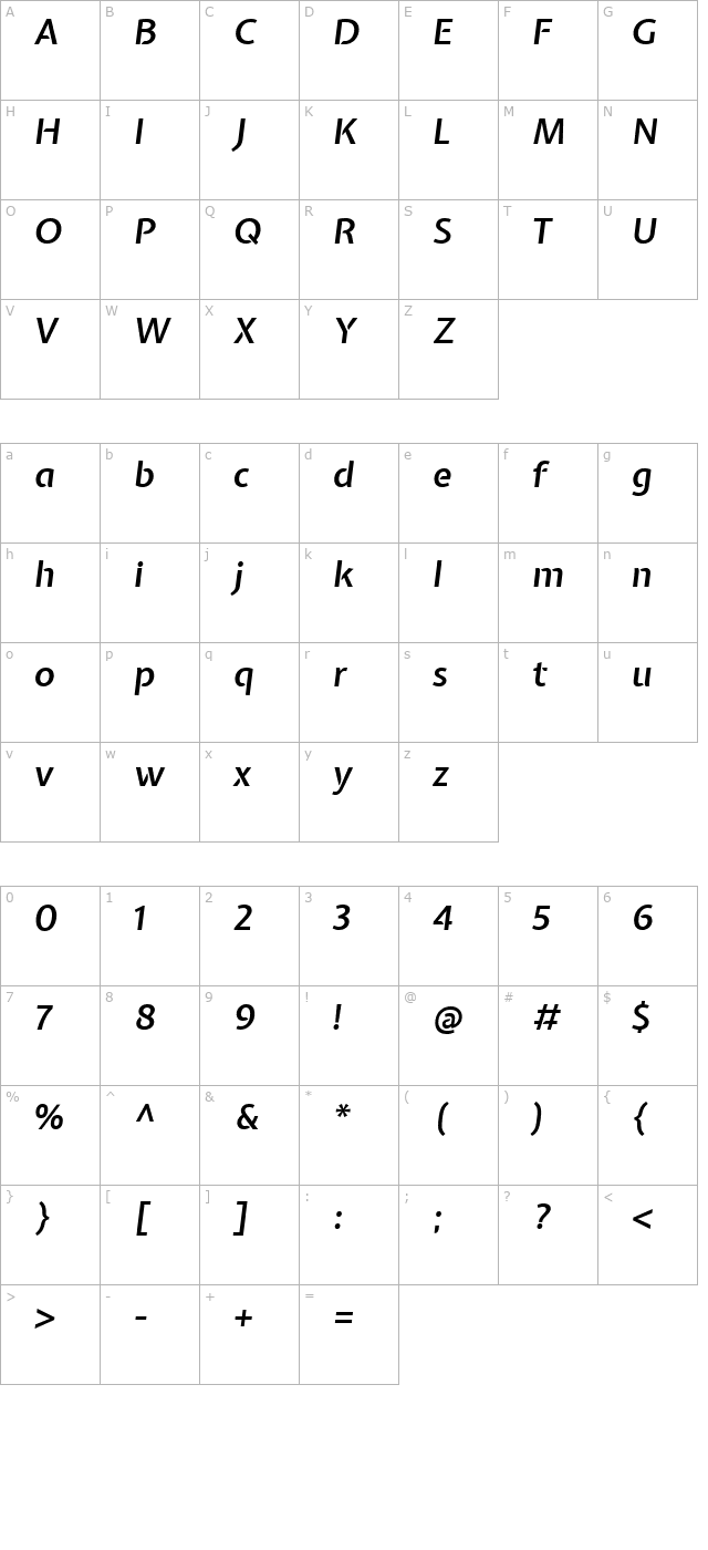 Expletus Sans SemiBold Italic character map
