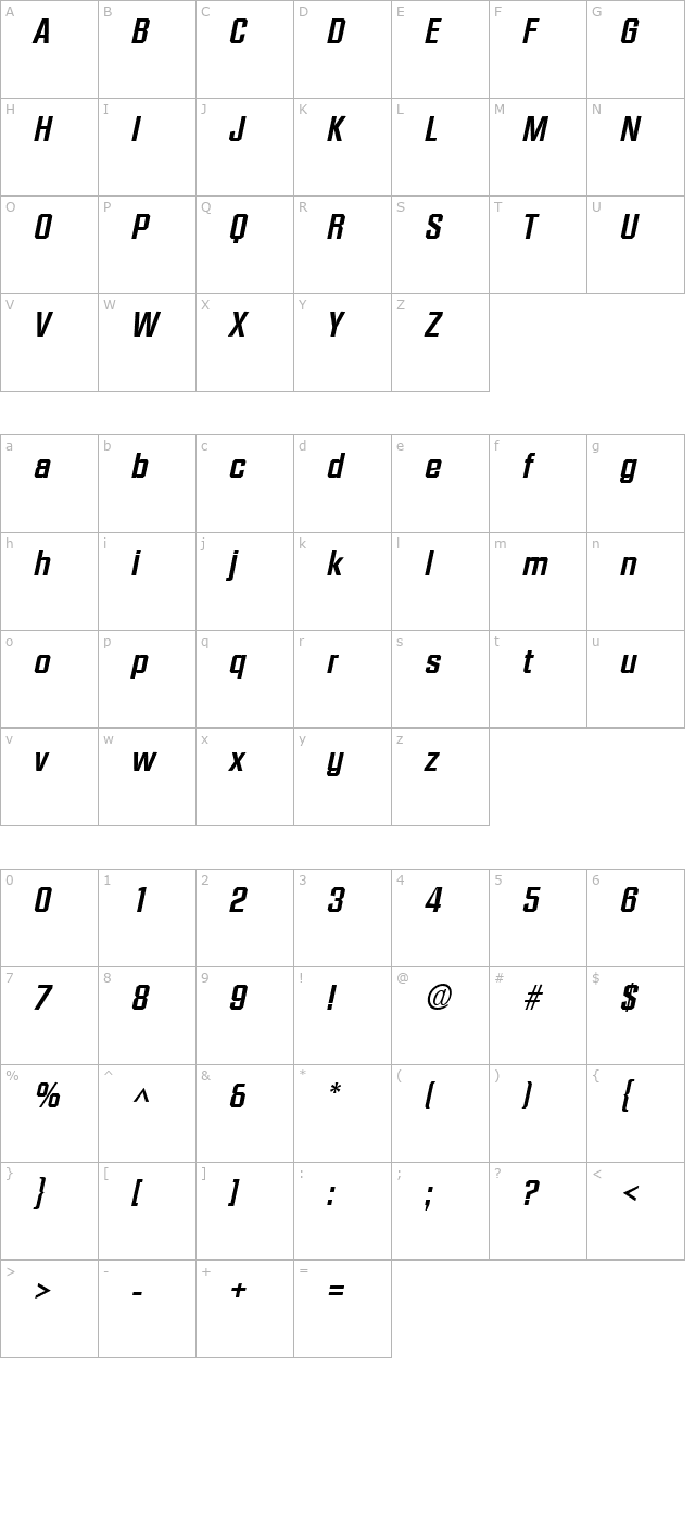 FacetExtrabold Italic character map