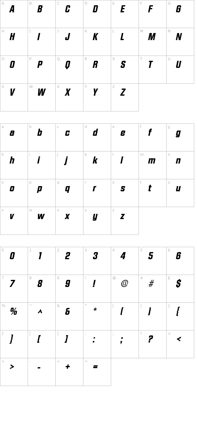 FacetHeavy Italic character map