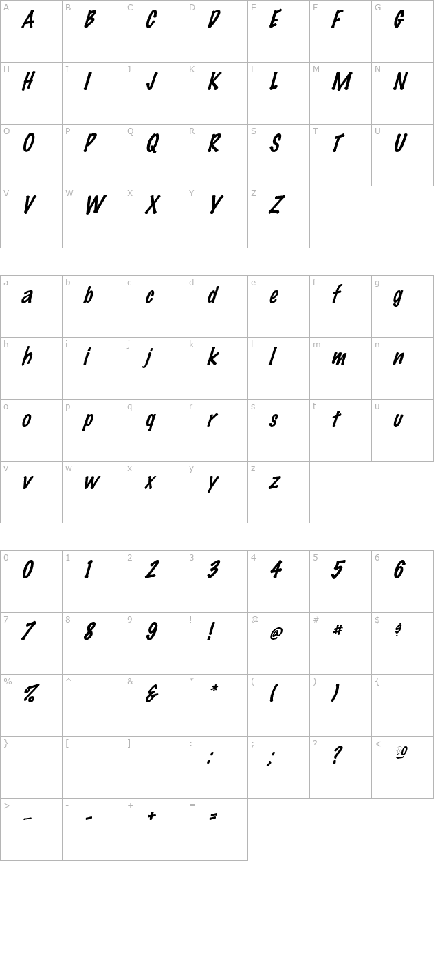 feltmark-italic character map