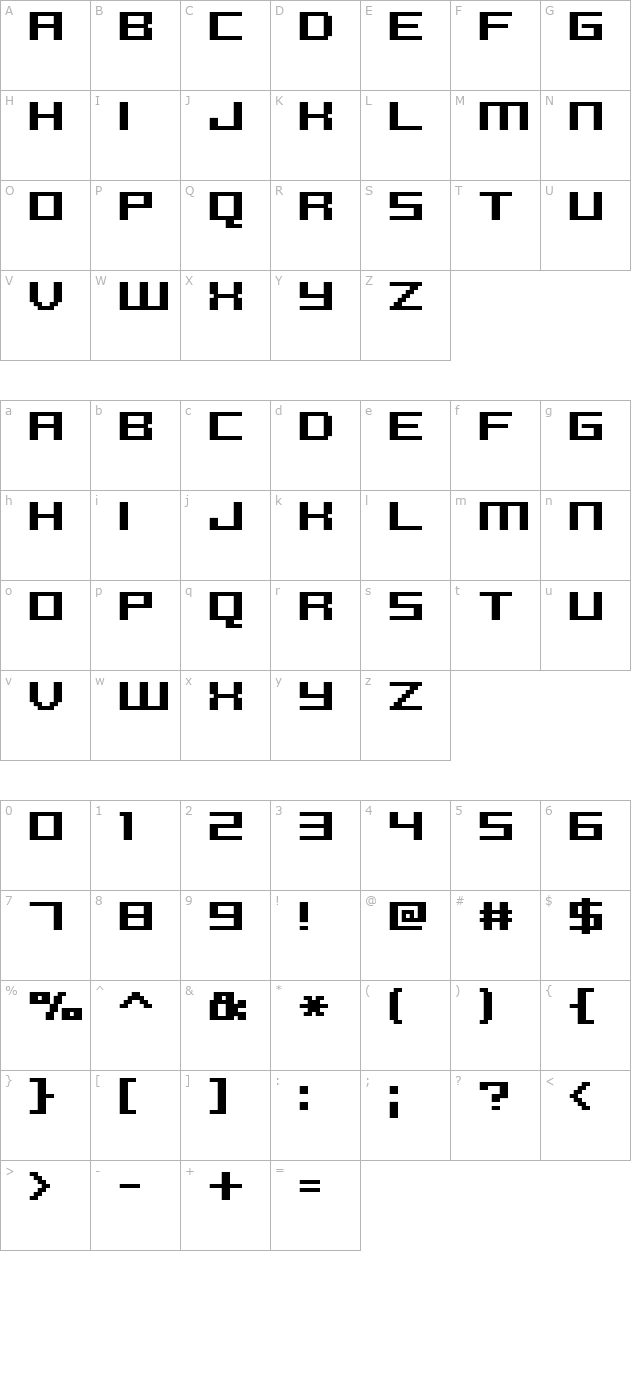 FFF Reaction Bold Condensed character map