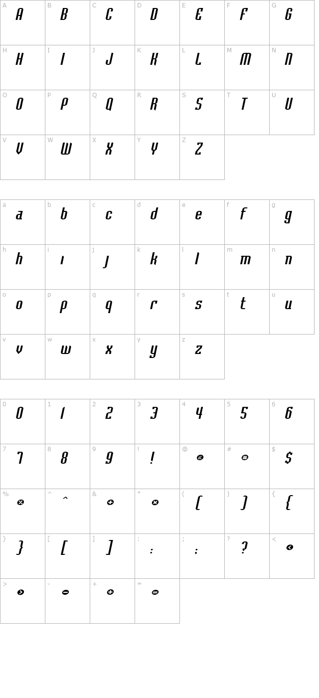 flintstone-extended-italic character map