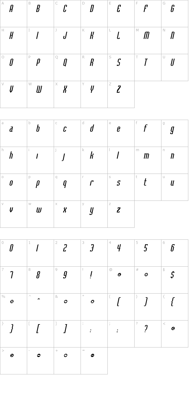 Flintstone Italic character map