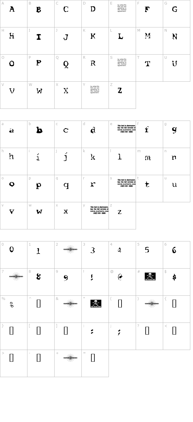 Font Pirate UNPAID DEMO character map