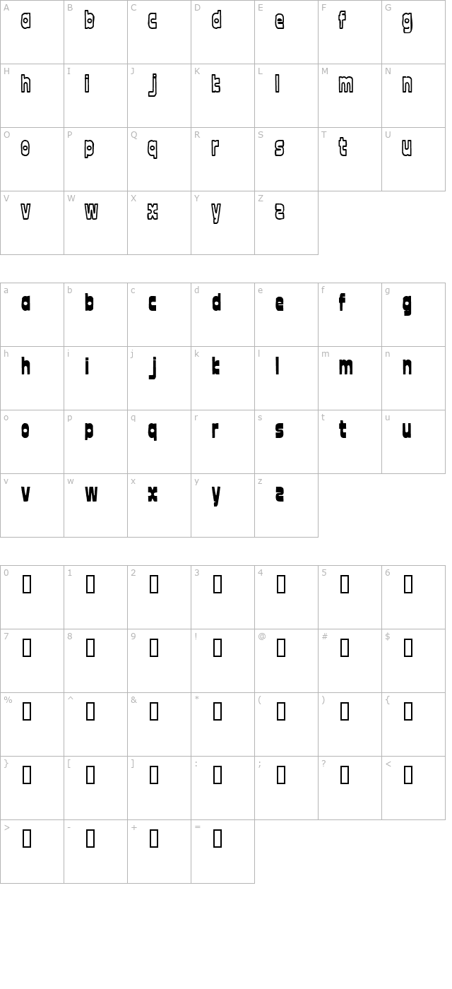 font-twelve character map