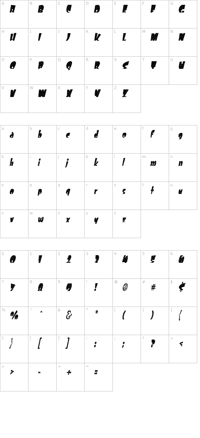 frecklecondensed-oblique character map