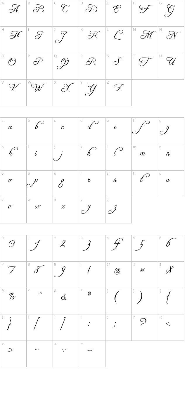 Freebooter Script character map