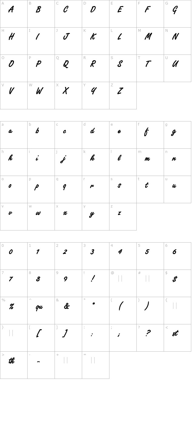 freestyle-script-bold-plain character map