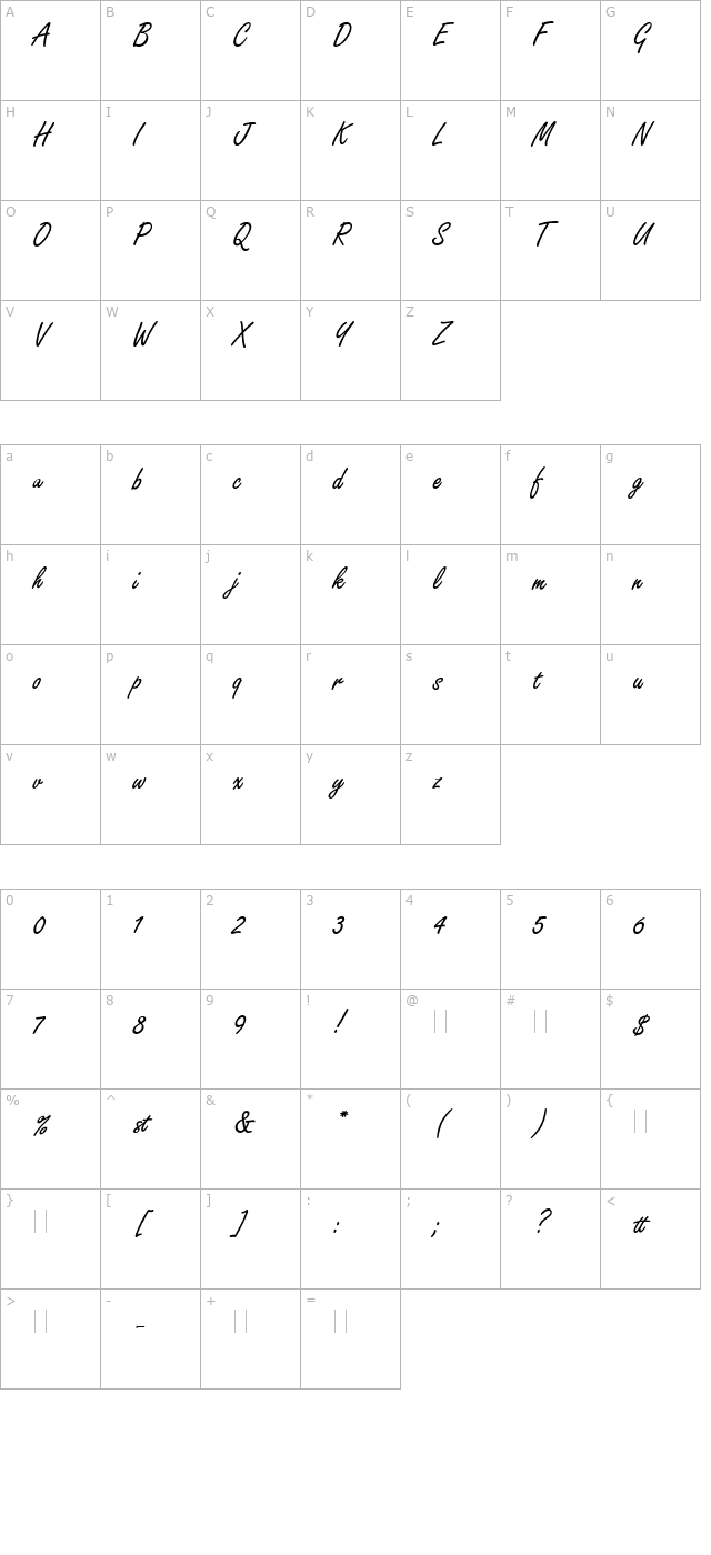 Freestyle Script Plain character map