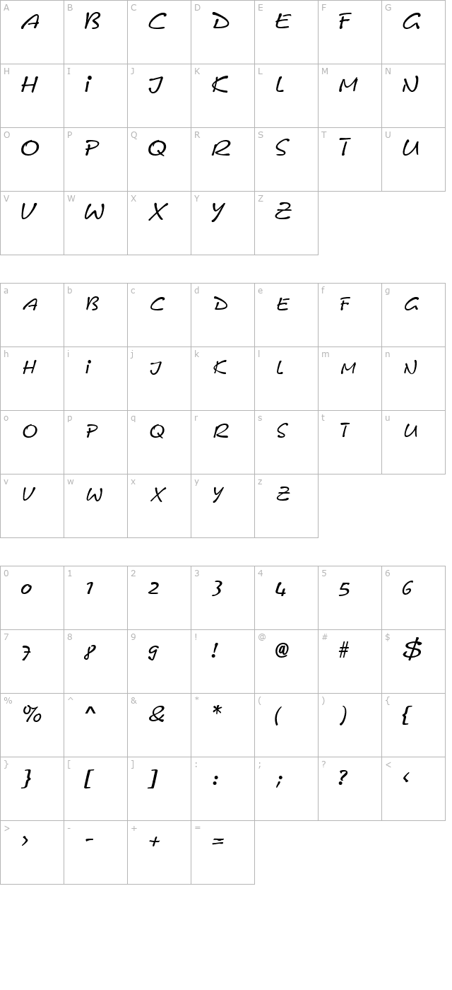 FreneticSCapsSSK Italic character map