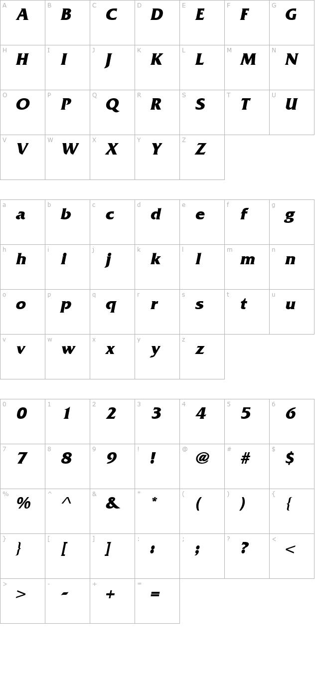 Frit Qat Bold-Italic character map