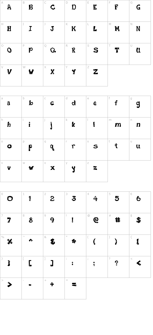 Frowny Font character map