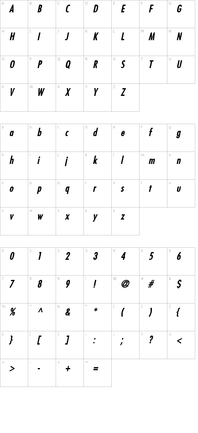 Fuji Bold Italic character map