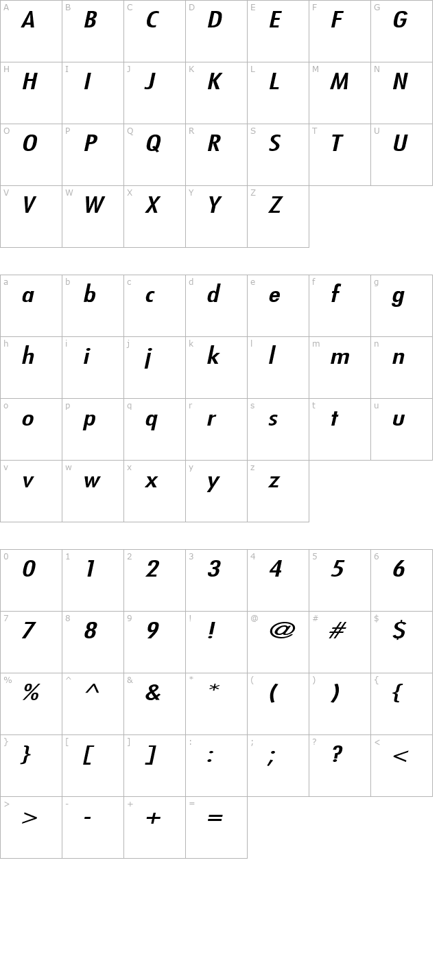 fuji-extended-italic character map