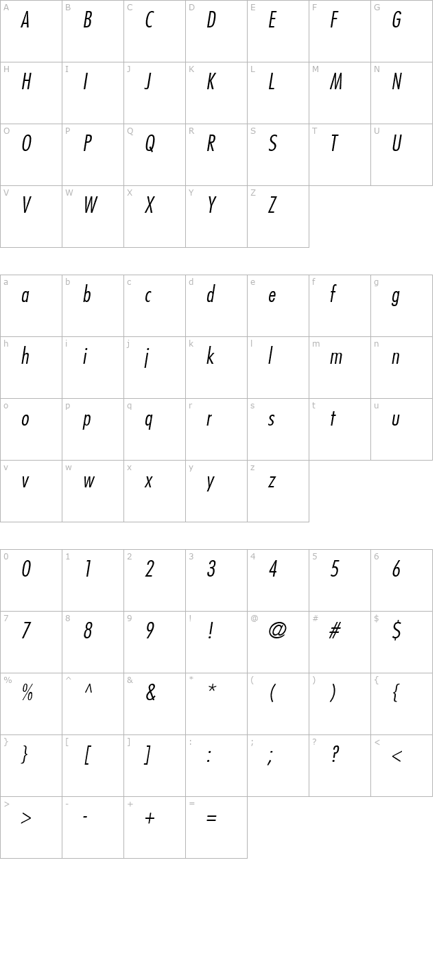 FujiyamaLight Italic character map