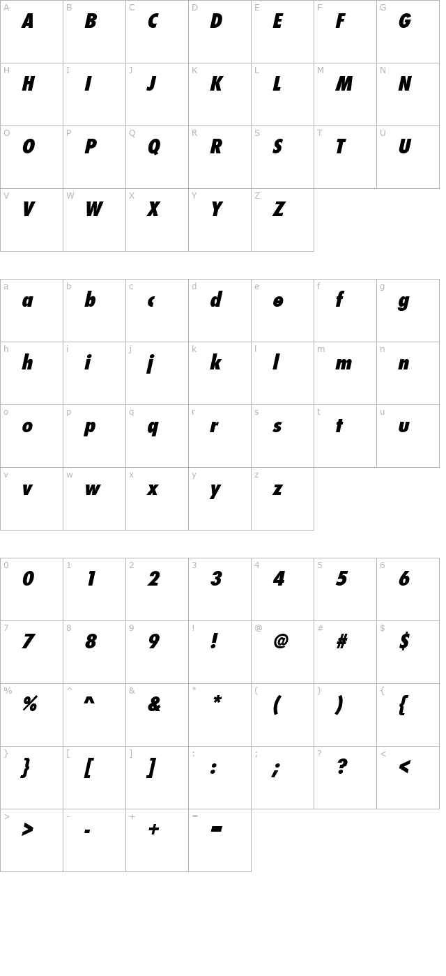 functioncondlh-bold-italic character map