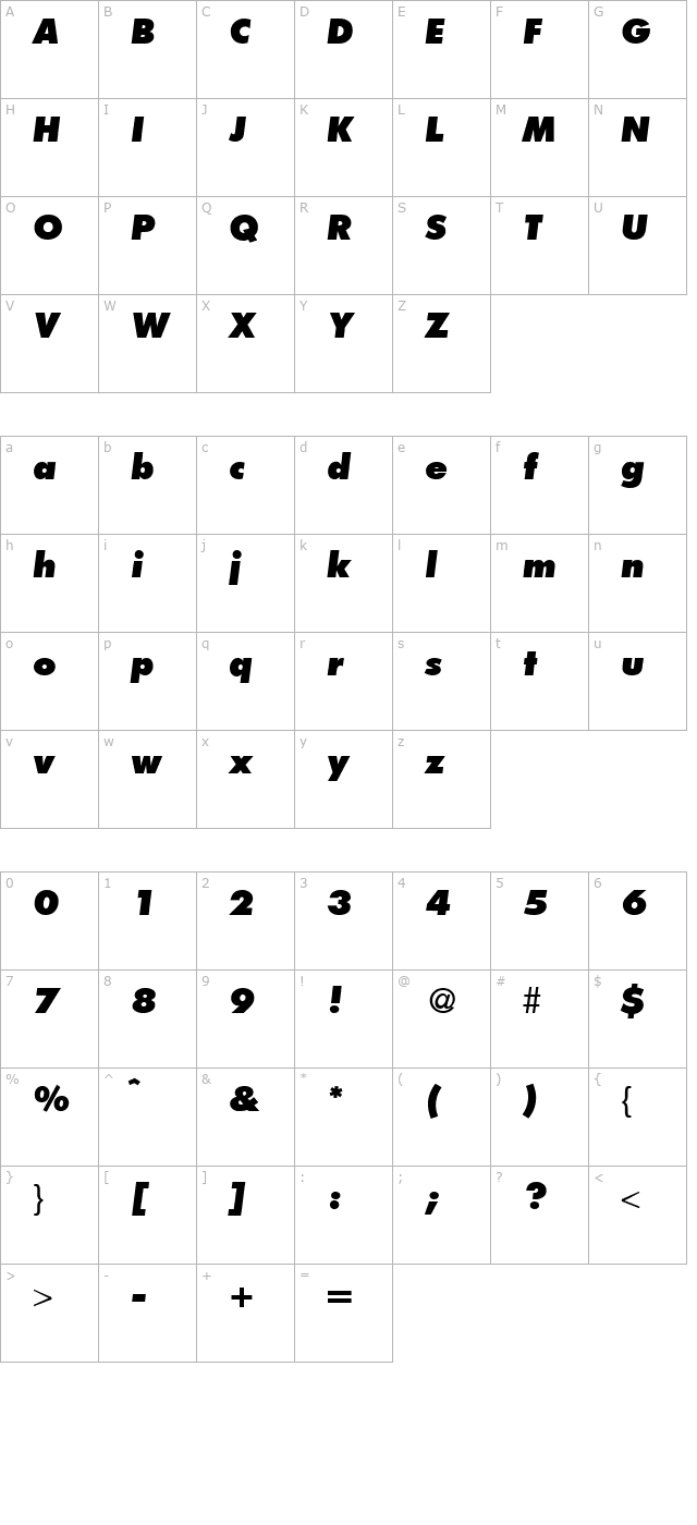 FunctionTwoExtrabold-RegularItalic character map
