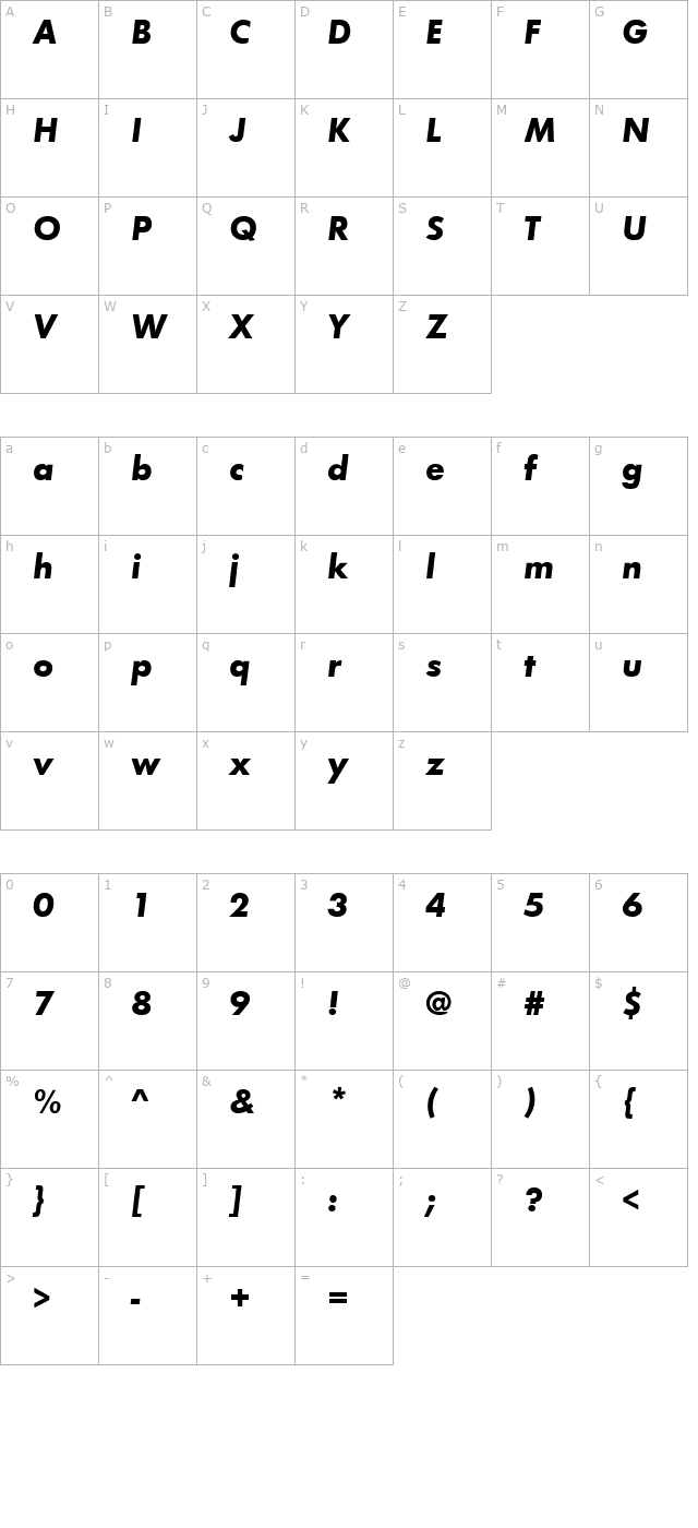 Fuschia Bold Italic character map