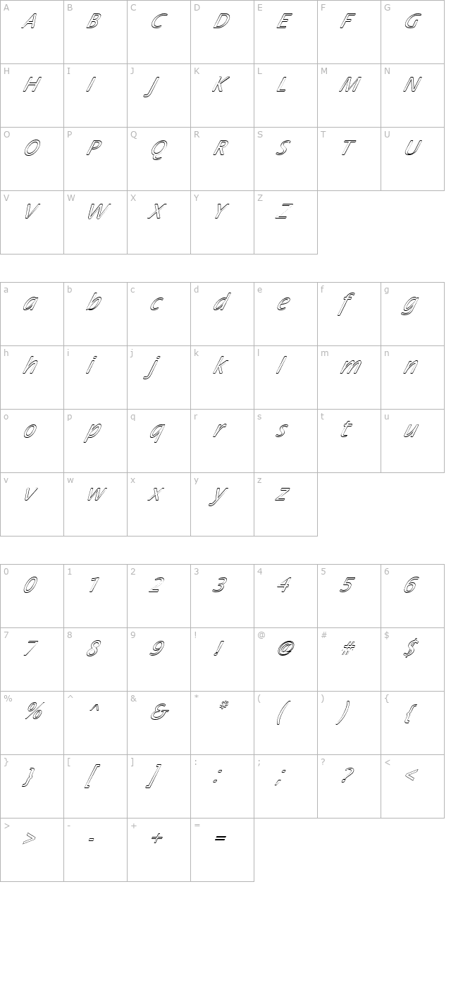 fz-basic-17-hollow-italic character map