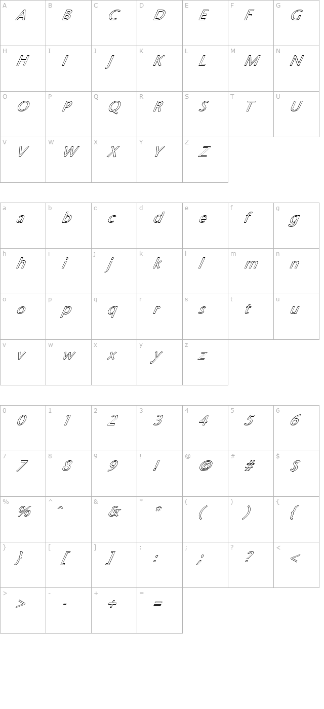 fz-basic-25-hollow-italic character map