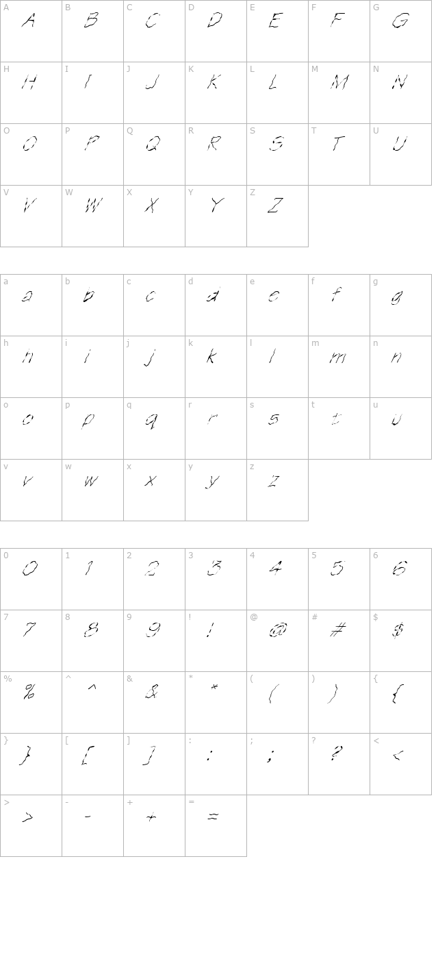 fz-hand-1-wavey-italic character map