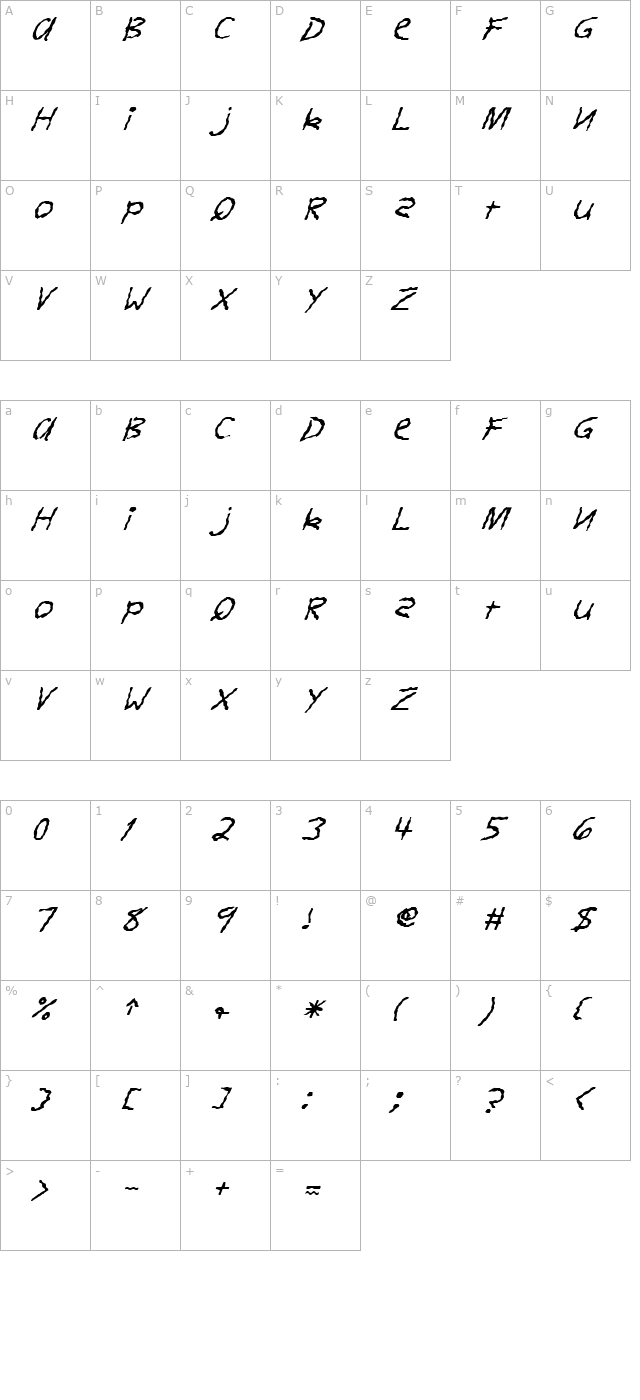 fz-hand-11-wavey-italic character map