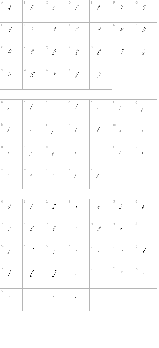 fz-hand-13-italic character map