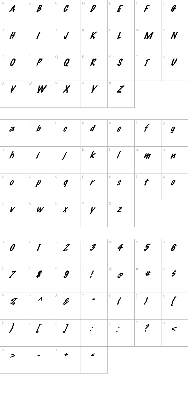fz-hand-14-italic character map