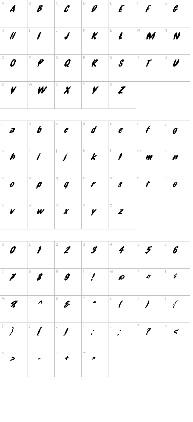 fz-hand-14-mangled-italic character map