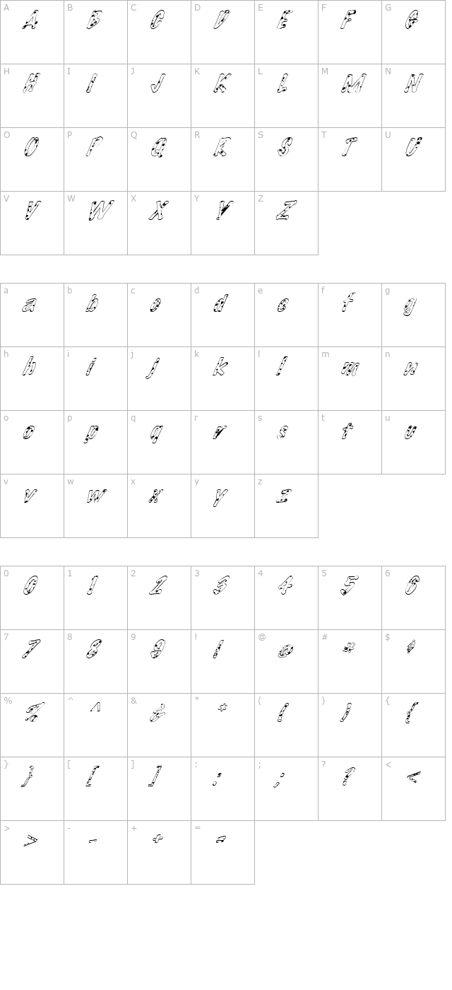 fz-hand-14-spotted-italic character map