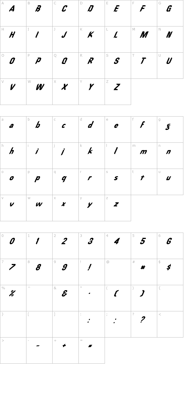 fz-hand-15-italic character map