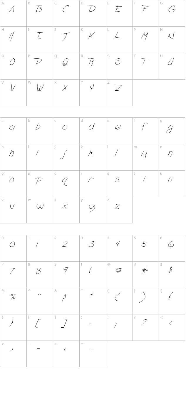 fz-hand-18-italic character map