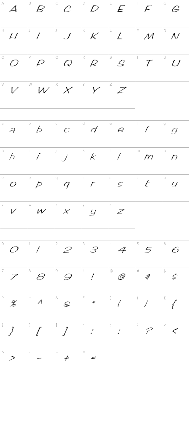 fz-hand-2-contour-italic character map