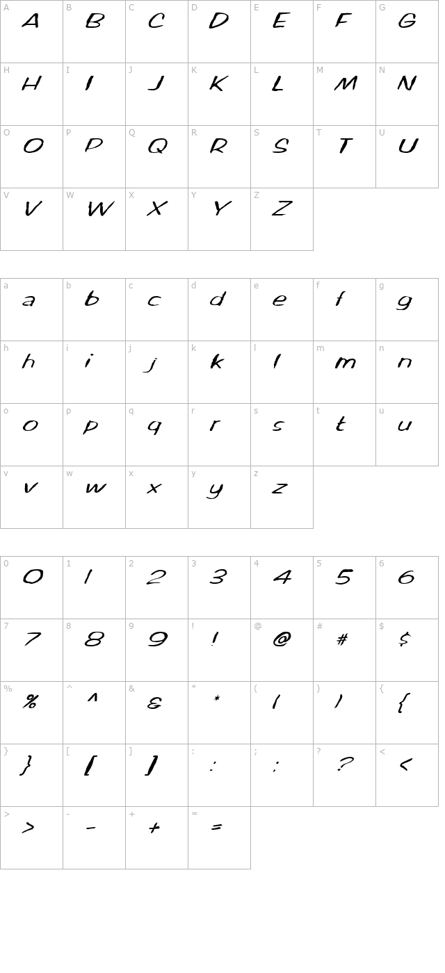 fz-hand-2-mangled-italic character map