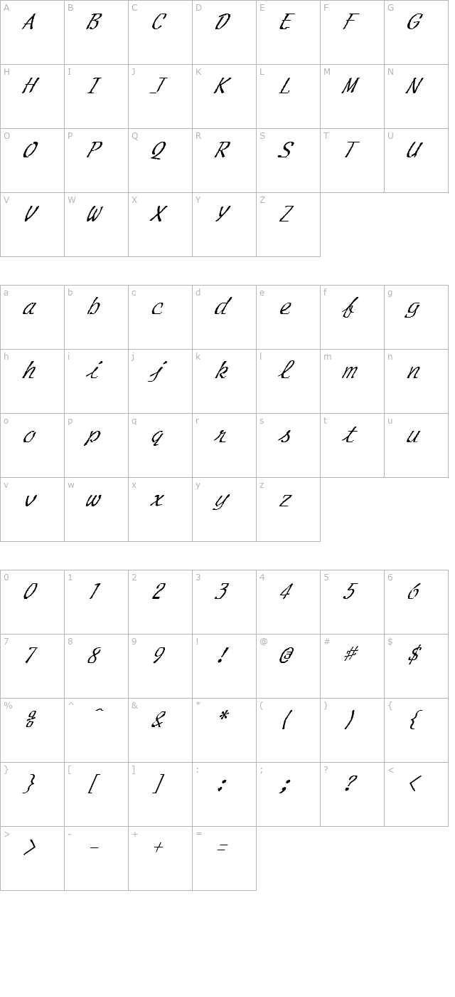 fz-hand-20-italic character map