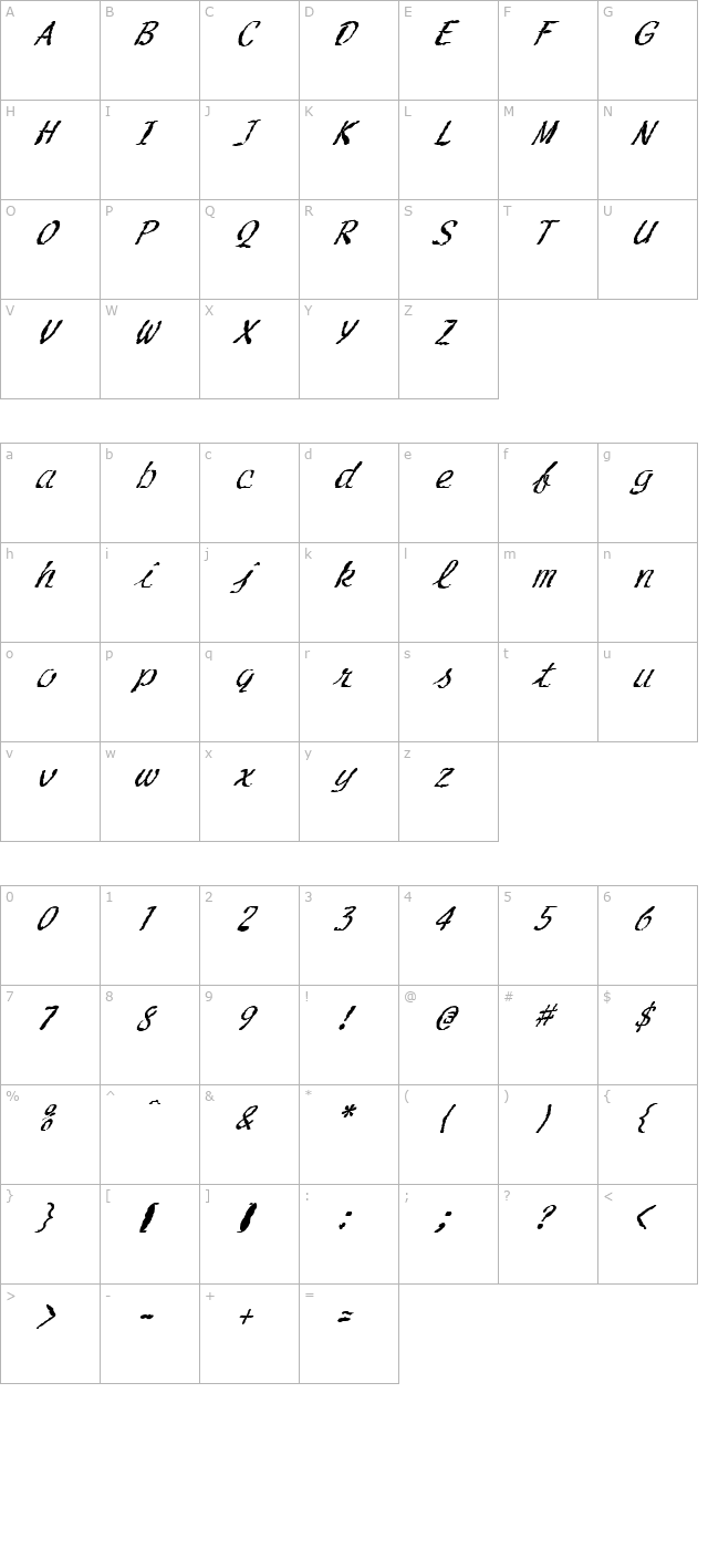 fz-hand-20-mangled-italic character map