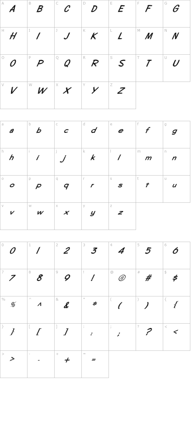 fz-hand-7-contour-italic character map