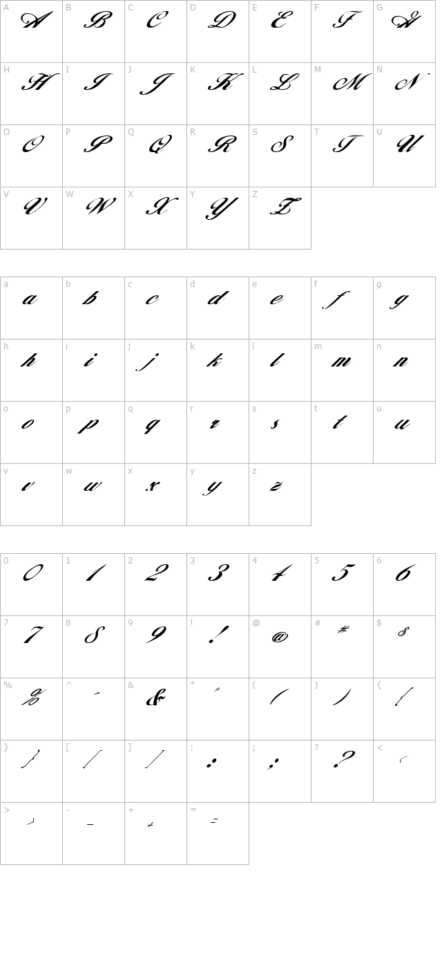 fz-script-12-italic character map