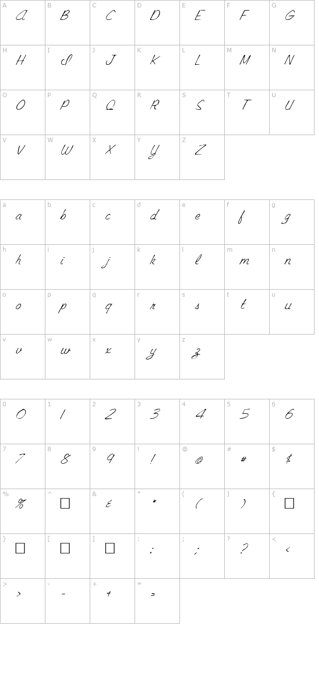 fz-script-15-italic character map