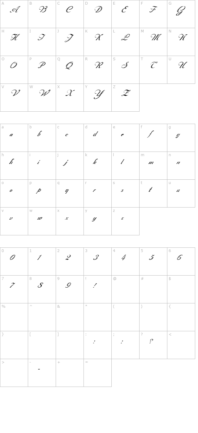 fz-script-18-italic character map