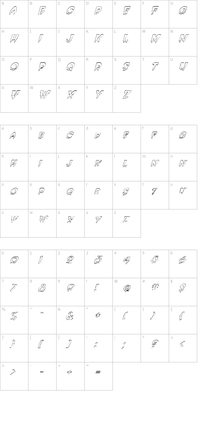fz-unique-10-hollow-italic character map