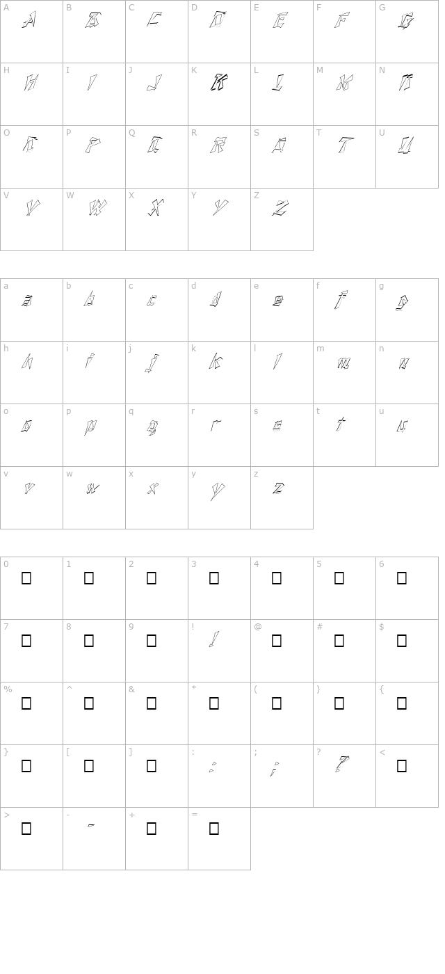 FZ UNIQUE 21 HOLLOW ITALIC character map