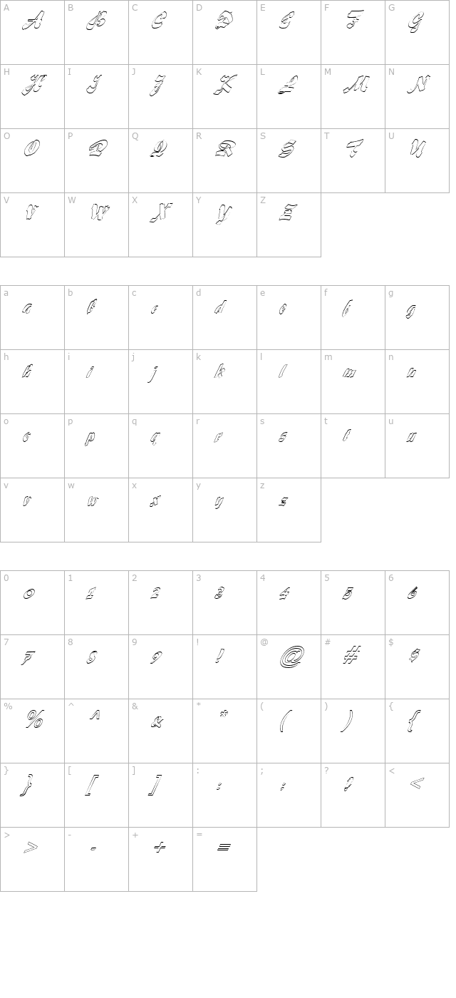 FZ UNIQUE 33 HOLLOW ITALIC character map
