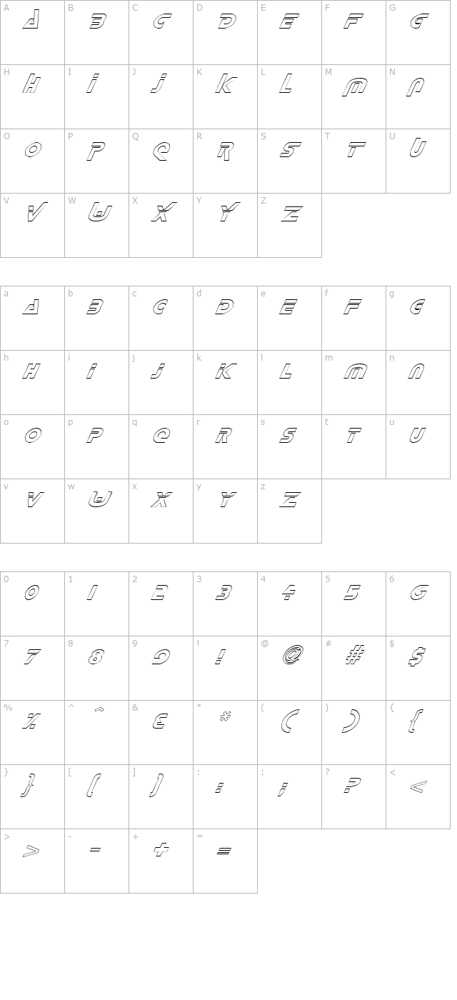 fz-unique-35-hollow-italic character map