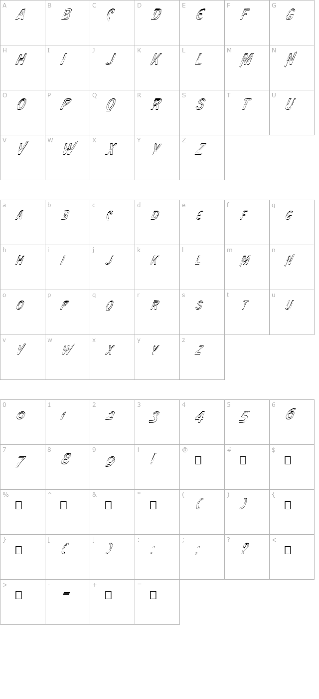 fz-unique-4-hollow-italic character map